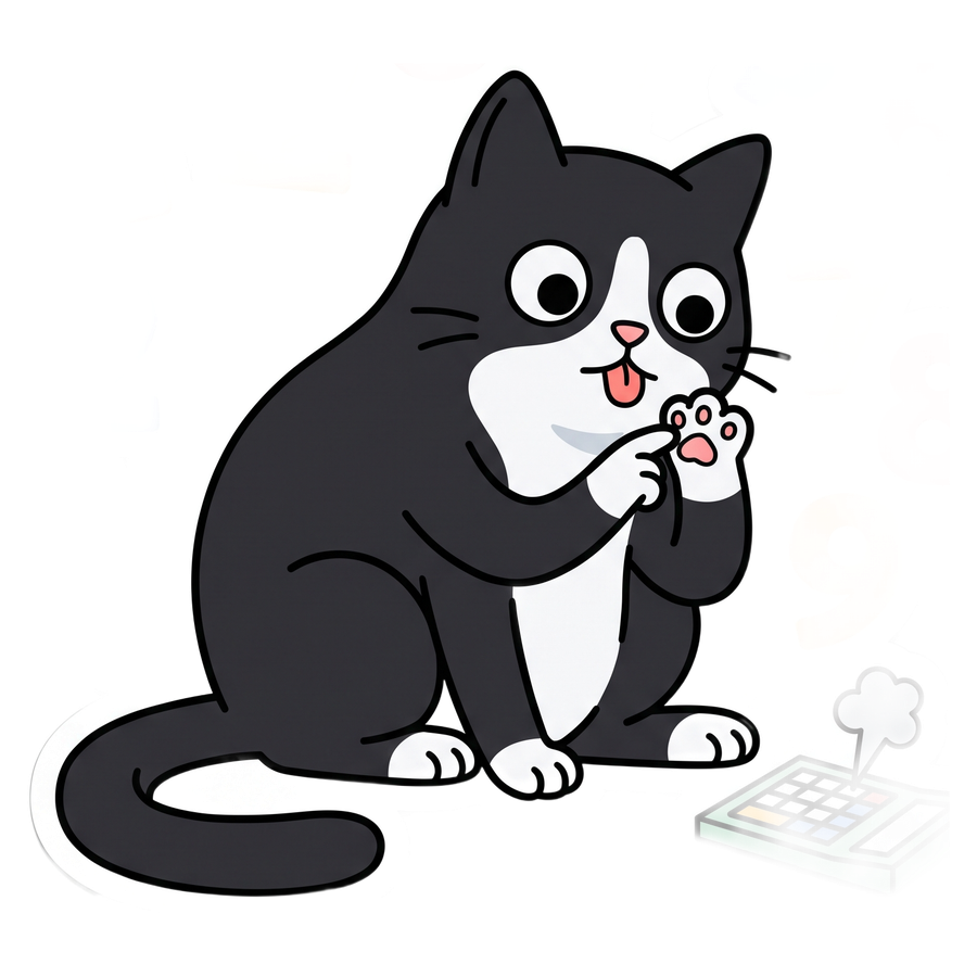 A cat counting on its toes surrounded by numbers